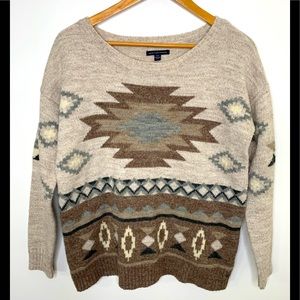 American Eagle Southwestern Wool Blend Aztec Boho Women’s Sweater Size Medium
